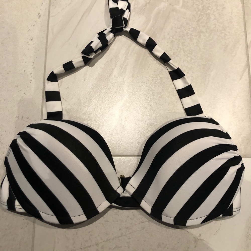 Mossimo Supply Co Black & White Striped Bikini Top